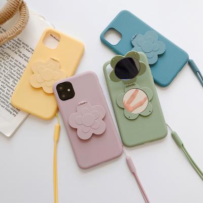 China Factory Manufacturer Flowers Silicone Protective Phone Case with Mirror Holder for iPhone 11 pro for sale