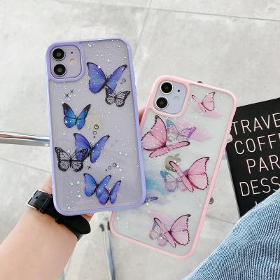 Cina Lovely Glitter Bling Butterfly Protector Cover Cute Shining Candy Stars Shockproof Phone Case For Iphone 12 pro in vendita