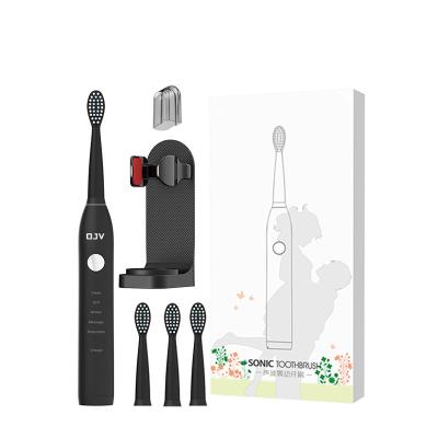 China Hot Selling Medium Waterproof Black Bristle 4 5 Mode USB Rechargeable Replacement Head IPX7 Battery Powered Electric Toothbrush With Stand for sale