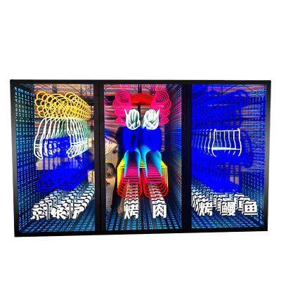 China Melaleuca Mirror Abyss Background Wall Hot Sale Stage Tunnel Neon Light 3D Tempered Glass 3D Online Large Rectangle With Round Corner for sale