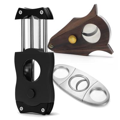 China Eco-Friendly Logo Water Drop Big 70 Gage Woden Plastic Cigar Cutter Cutters Set Cigar Cutter Deluxe Stainless Steel for sale