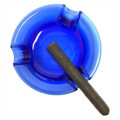 China Custom Heavy Glass Blue Round Crystal Glass Cigar Ashtray Glass Ashtray Holder Logo Mens Smokers Gift Large Cigar Ashtray for sale