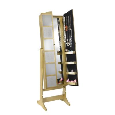 China Multifunctional Adjustable Mirrored Mirror Brown Standing Jewelry Organizer Storage Cabinet for sale