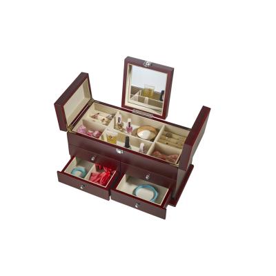 China With classic style and compartments and 4 drawers and hugging luxury wooden layers jewelry case and drawers for display for sale