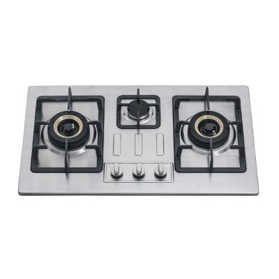 China Popular hotel kitchen 3 burner gas stove natural gas burner gas brass hob built in cooker for sale