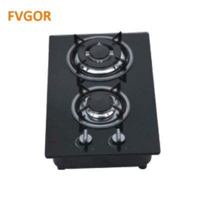 China Commercial Kitchen Appliances Two Burner Tempered Glass Gas Hob Manufacturer for sale