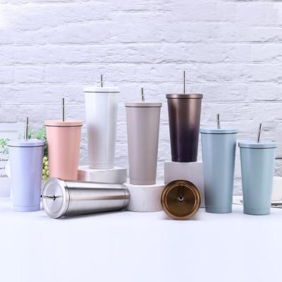 China Durable Matte Black Tumbler Double Lid Wall Travel Mug Vacuum Insulated Coffee Stainless Steel Beer Mug With Straw for sale