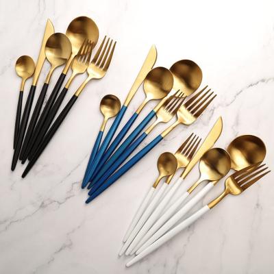 China Matte Dinner Fork Knife Coffee Spoon Chopstick 304 Stainless Steel Multi Color Plated Cutlery Flatware Stocked Set for sale