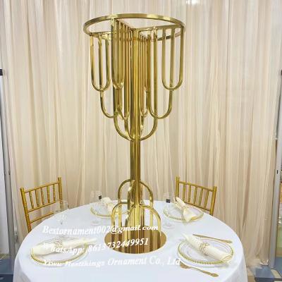 China Metal Iron Wedding Supplies Event Table Decoration Gold Metal Flower Stand Wedding Table Centerpieces for sale