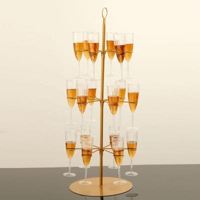 China Metal Iron 18 Champagne Flute Long Stem Wine Cup Holder Gold Metal Cocktail Glass Tree Stand for sale