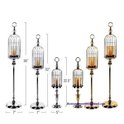 China Wholesale Weddings Gold Metal Birdcage Candle Holder Floor Candle Holder For Event Party for sale