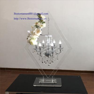 China Acrylic and Metal Wholesale Crystal Acrylic Diamond Flower Stand Large Hanging With Crystal Chandelier Centerpiece For Wedding Table for sale