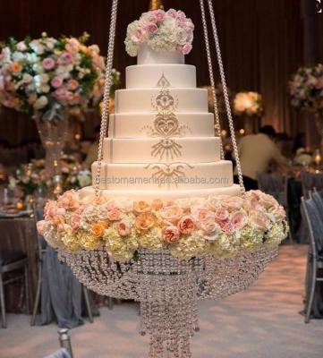 China 60cm wide crystal hanging acrylic cake stand for wedding with beads garlands MJ-8013164 for sale