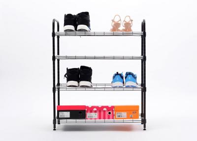 China H261 4-Tier Metal Mesh Shoe Rack Wire Black Look Quick Set Up Carbon Steel And Plastic for sale