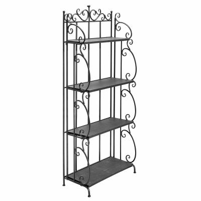 China Folding Black Metal Display Shelf / 4 Tier Storage Organizer Solid Structure for sale