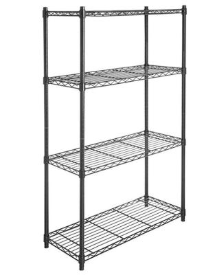 China 4 Tier Carbon Steel Adjustable Mobile Metal Display Racks , Black Powder Coating Easy Assembly  Metal Shelf with Casters for sale