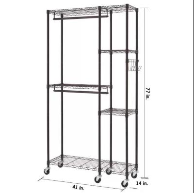 China Wire Clothes Portable Wardrobe Closet With Heavy - Duty Wheels And 3 Shelves for sale