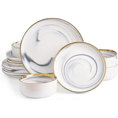 China Household Sustainable Light Luxury Modern Ceramic Chinese Bowls PlatesTableware Set for sale