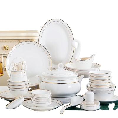 China Sustainable Porcelain Dish Retro Gold Luxury Bone China Dinnerware Nordic Dishes for sale