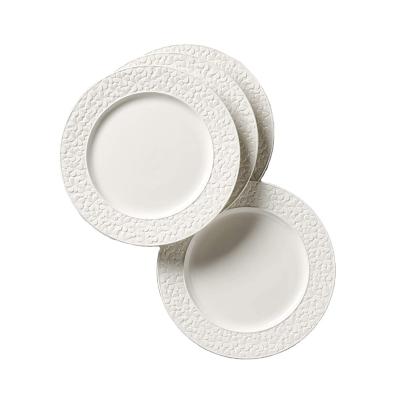 China Viable wholesale hotel dinnerware cheap kitchen tableware white embossed bone china elegant dishes for sale