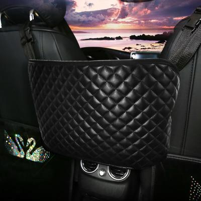 China Luxury Hot Sale Medium Black Leather Car Seat PU Bag Auto Organizer Front Seat Car Interior Accessories Storage Bag for sale