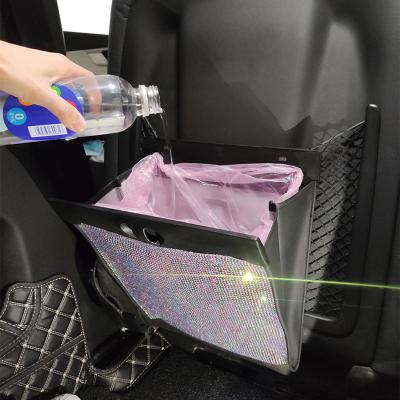 China Large Capacity Car Rhinestone Travel Back Seat Trash Bag For Storage Paper Car Trunk Auto Interior Accessories Organizer for sale