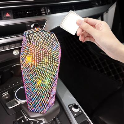 China Convenient Large Capacity Storage Box Rhinestone Trash Can Organizer Garbage Cup Holder Diamond Trash Can for sale