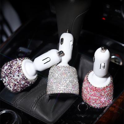 China ABS+Rhinestone 3.1A Crystal Rhinestones For Mobile Phone Hands Free Bracket Dual USB Fast Charging Multifunctional Fast Safe Universal Car Charger for sale