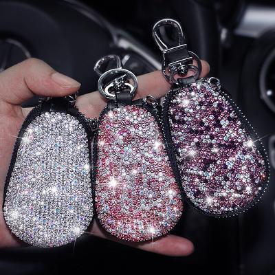 China PU Leather + Luxury Wallet Crystal Keychains Key Cover Bag Case Universal Diamond Car Key Holder Storage Rhinestone For BMW With Rhinestone for sale