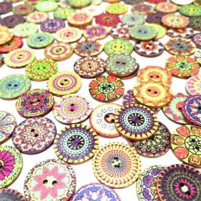 China Unleaded ; Washable; Mixed Color Nickel Free Matching Wooden Craft Buttons Custom Floral 2 Holes Log Button for Sewing DIY Crafts Kids DIY Manual for sale