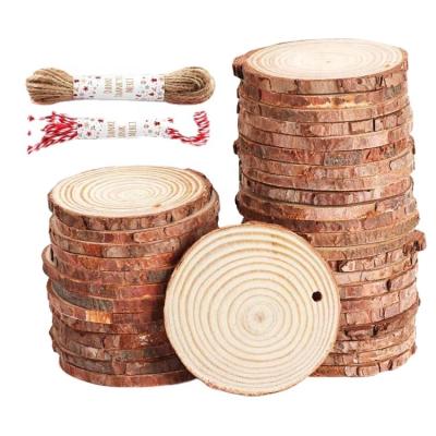 China Folk Art Unfinished Ornaments Wood Slices Oval with Holes Around Log Discs Jute Natural Twine for Home Hanging Painting Decorations for sale