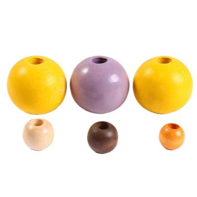 China Jewelry Making DIY Big Hole Round Wooden Crafts Painted Colored White Wood Loose Bead Making wiith Assorted Size 30mm 20mm for sale