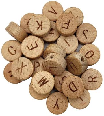 China Making DIY Alphabet Beech Wood Bead Key Chain Opens Making Wooden Loose Beads Bracelet Necklace Bracelet Natural Color for sale