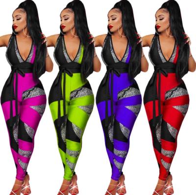 China Sharee High Quality Deep V-neck QUICK DRY Digital printing overalls 2022 sleeveless fashion sexy new women's overalls for sale