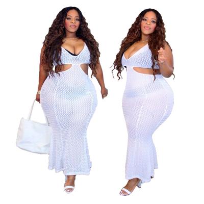 China Viable Sexy Women Lace Up Long Sleeveless V Neck Floor Length Plus Size Hollow Out Bodycon Fishtail Beach Dress for sale