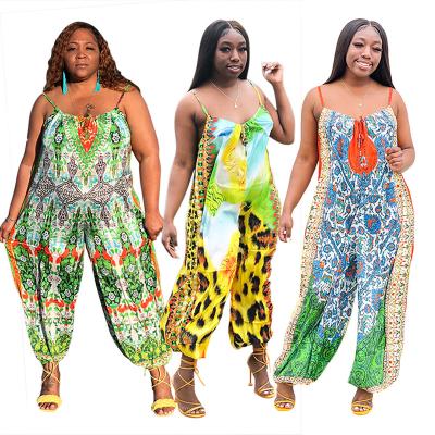 China New Design Breathable Women Beach Digital Printing Totems Loose Long Jumpsuit Casual Sling 5xl Plus Size One Piece Jumpsuit for sale