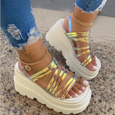 China Waist Increasing 2021 Summer Non-slip Waterproof Fashion Round Toe Thick Sole Wedge Sandals Women for sale