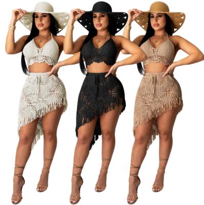 China Sharee Hot Sexy Handmade Crocheted 2 Pieces Breathable Tassel Set Beach Wear Women Swimwear Swimsuit Cover Ups for sale