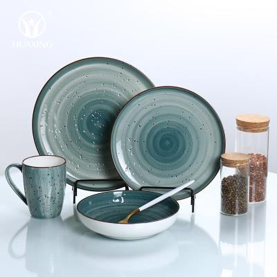 China Viable high quality cheap price 16pcs dinner plate and cup green porcelain dinnerware sets for household for sale