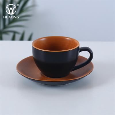 China Viable Modern Style 200ML Matte Black Tea Cups And Saucers Coffee Tea Cup Espresso Latte Cappuccino Coffee for sale