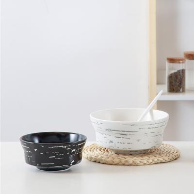 China Viable Hot Sale Unique Glazed Restaurant Rice Cereal Kitchen Bowls Deep Soup Salad Porcelain Bowl Set for sale