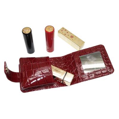 China Fashion ARTGIMEN Crocodile Makeup Holder Cosmetic Bag PU Lipstick Case Red Leather Lipstick Holder Packaging Box With Mirror for sale