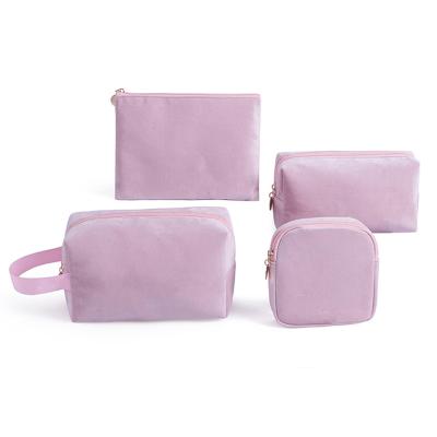 China Fashion Sets 4 Pcs Cosmetic Bags Portable Flannel Girls Makeup Bag Travel Pocket Organizer Beauty Case Women Lipstick Storage Cases for sale