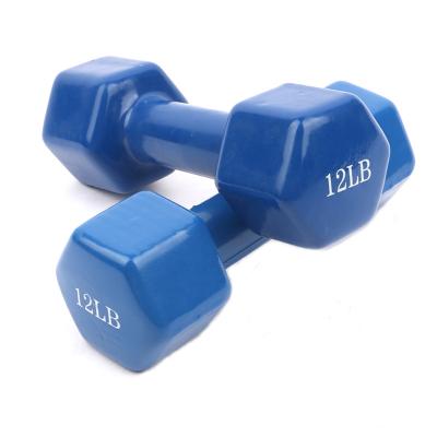 China Factory Direct Sale Fitness Equipment Cheapest Colored Vinyl Dip Dumbbells Unified Weight Hexagon Dumbbell For Women Use for sale