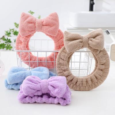 China Bestselling Child Safe Microfiber Fleece Bow Hair Coral Bands Wash Face Makeup Headbands Microfiber Elastic Spa Headband for sale