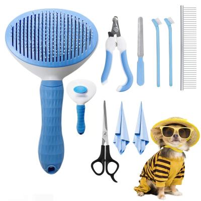 China Sustainable Wholesale Pet Grooming Product Set Self-Cleaning Brush Dog Trimmer Toothbrush Set Pet Hair Remover Brush for sale