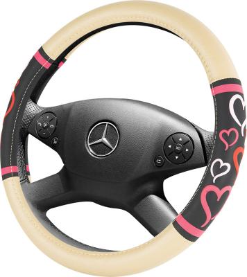 China Perfectly Fit Designer PVC Accessories Leather Comfortable Women's Heart Pink Real Car Steering Wheel Cover for sale