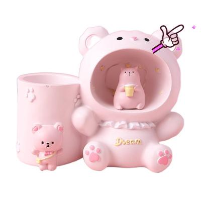 China 2022 New China Style Cartoon Resin Craft Cute Cartoon Resin Craft Children Bedroom Atmosphere Pencil Bear Lamp Vase Desktop Decoration for sale