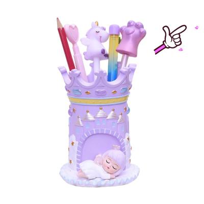 China New Amazon Trending Cute Pink Angel Dream Girl Heart Castle Desktop Cartoon Pen Holder Ornaments Stick Resin Handmade Crafts for sale