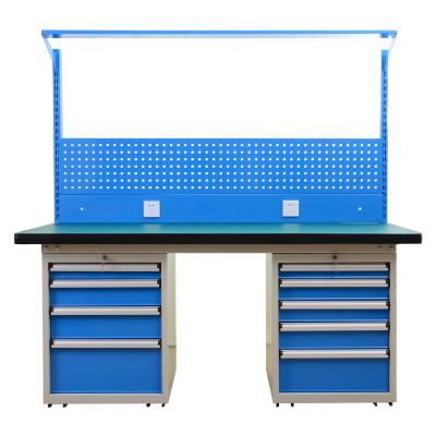 China Durable Competitive Price Heavy Duty Steel Industrial Workbench With Drawer And Light for sale